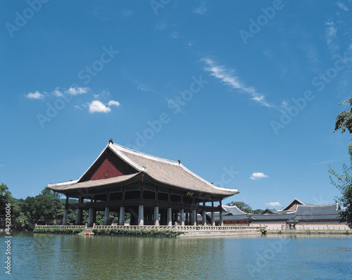 Korean traditional architecture on the lake in the Gyeongbok  Palace, Gyeonghoeru