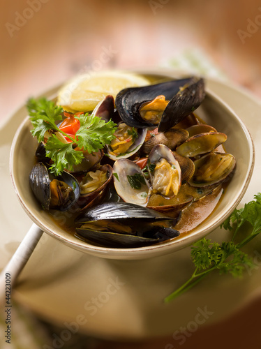 mussel and clam soup, selective focus #44223009