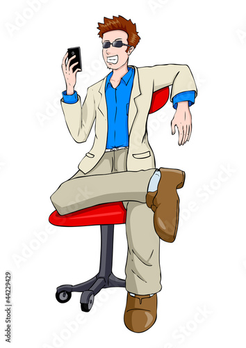 Cartoon illustration of a man holding a cellular phone