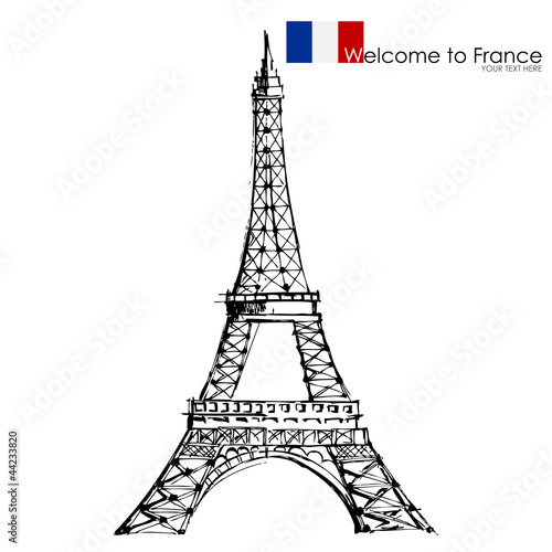 Fototapeta Naklejka Na Ścianę i Meble -  vector illustration of Eiffel tower against white background