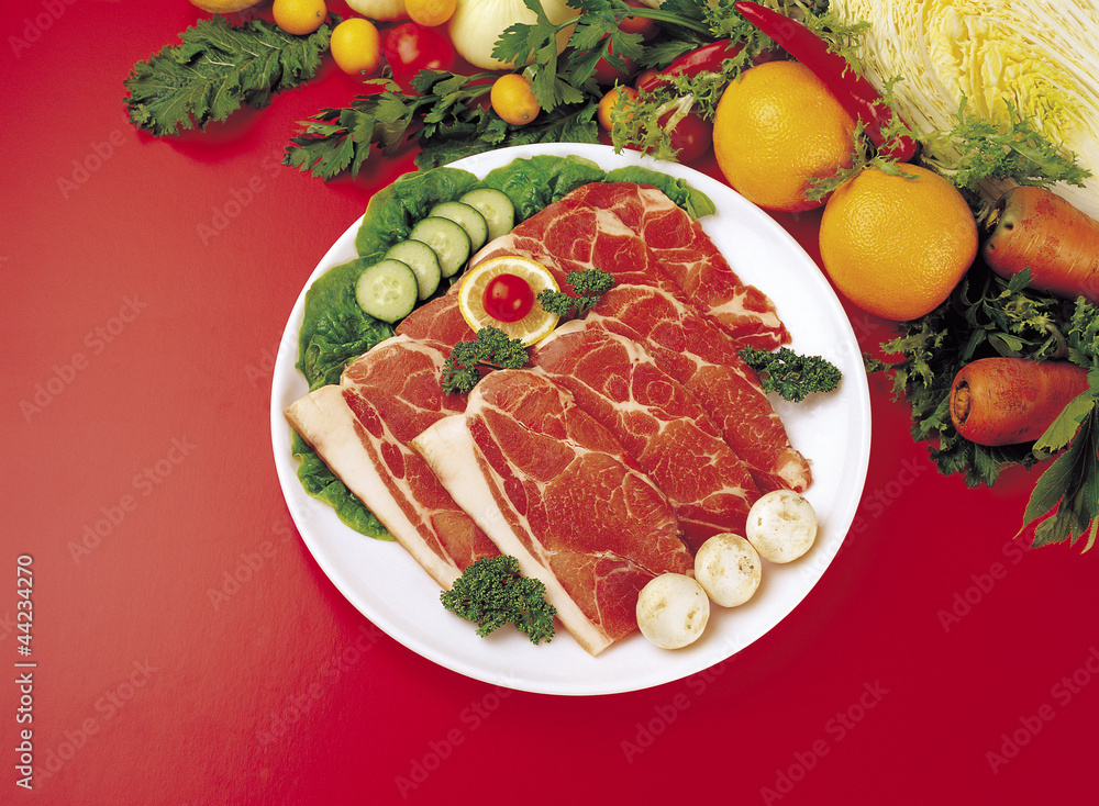 sliced meat with vegetables on the plate