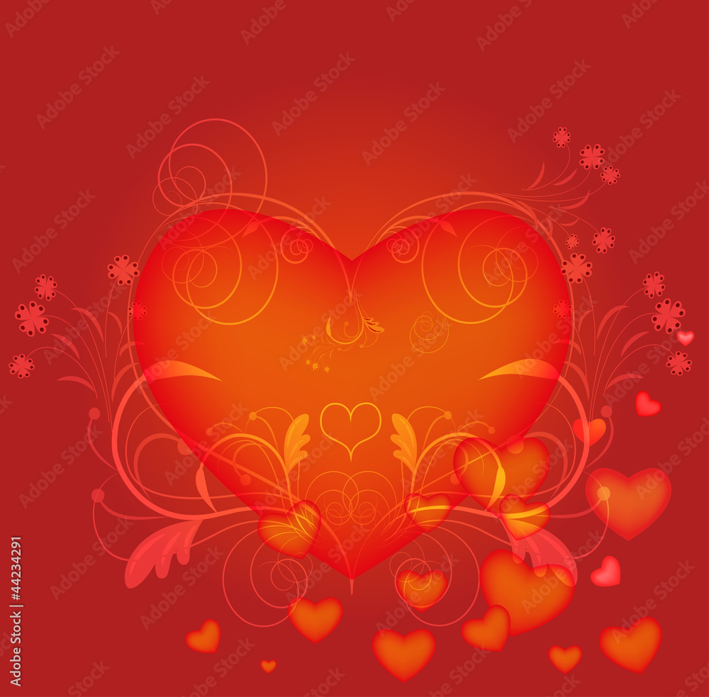 Abstract red heart with floral elements vector card. Abstract red heart with floral elements vector card.