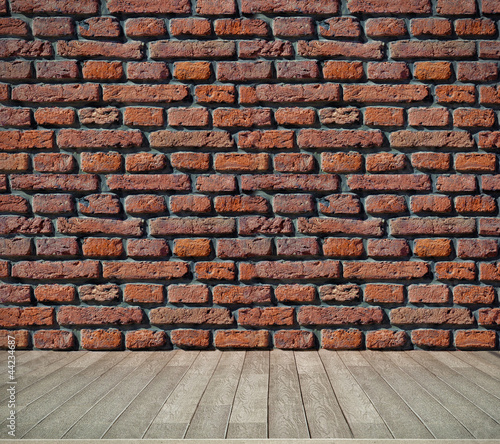 brick  wall and wooden floor