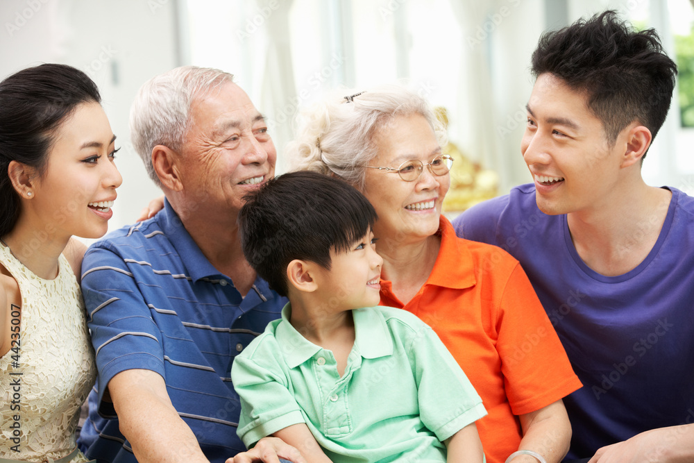 Portrait Of Multi-Generation Chinese Family Relaxing At Home Portrait Of Multi-Generation Chinese Family Relaxing At Home