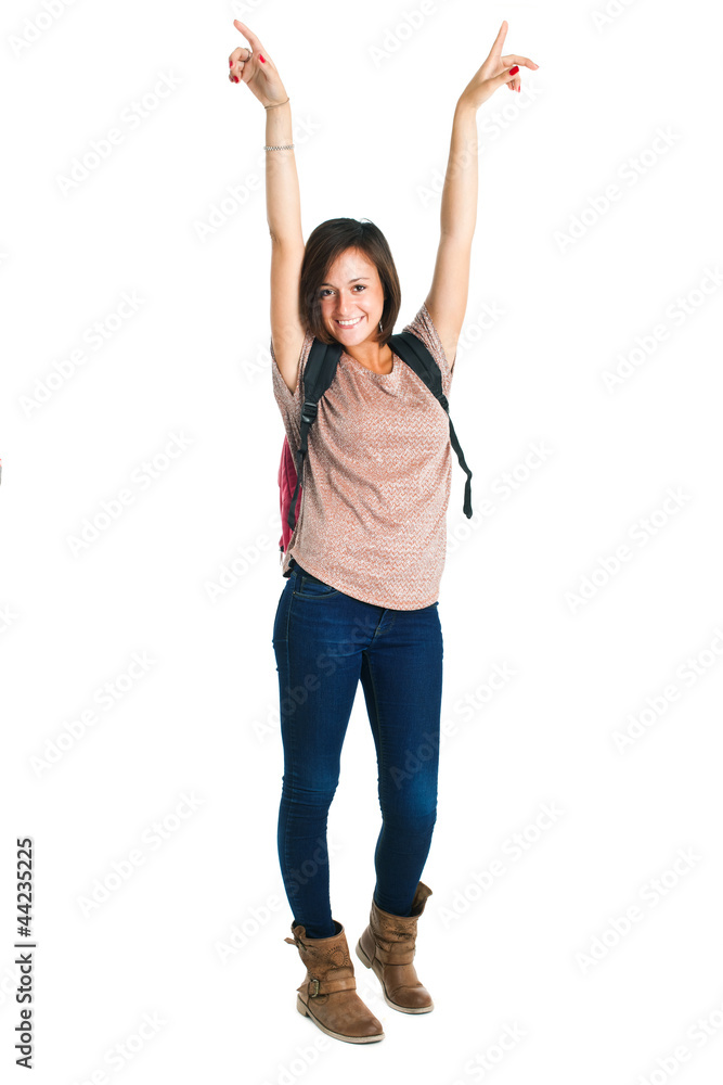Student with arms raised up Student with arms raised up