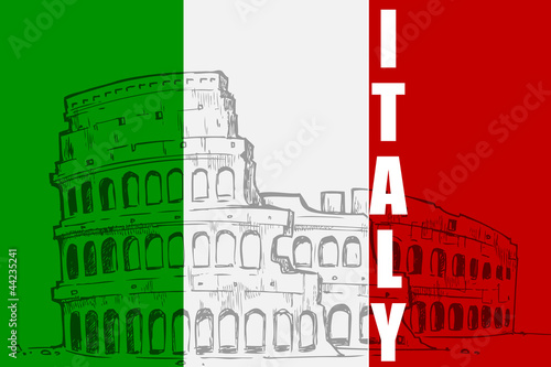 vector illustration of Roman Colosseum on Italy flag