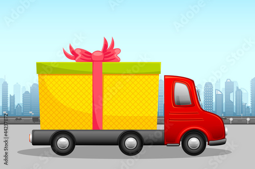 vector illustration of gift box in carrier showing free shipping