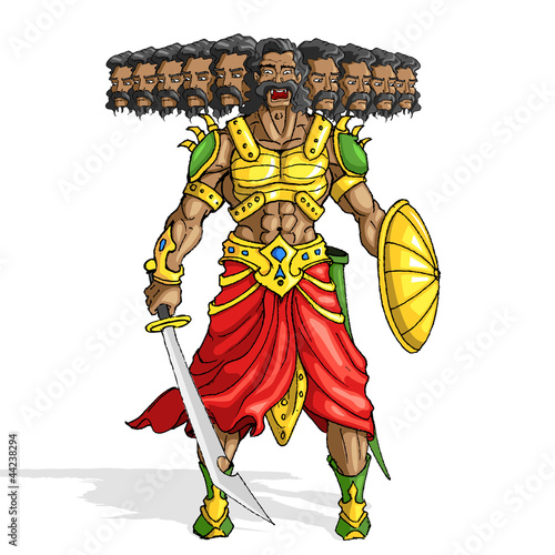 vector illustration of Raavana with ten head holding sword photo