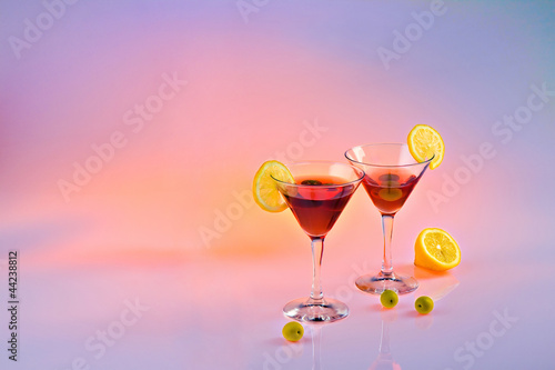 Cocktails with lemon and green olives