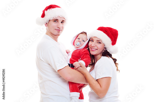 happy family in santa hats