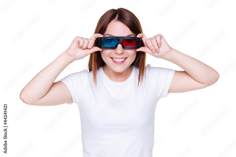woman looking through stereo glasses woman looking through stereo glasses