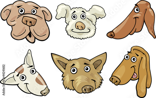 Cartoon funny dogs heads set