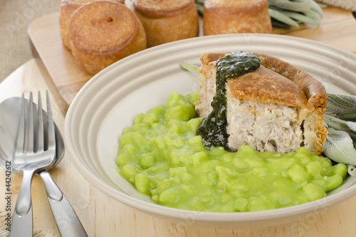 Melton Mowbray Pork Pie, Mushy Peas & Mint Sauce.