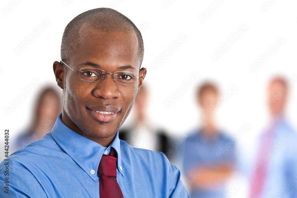 Businessman in front of his team