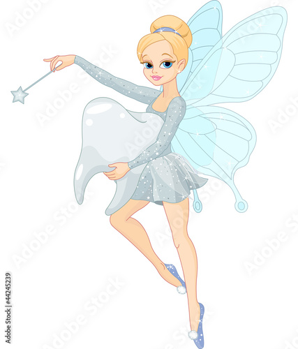 Cute Tooth Fairy flying with Tooth