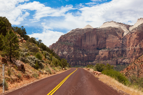 Road through Zion national park in Utah