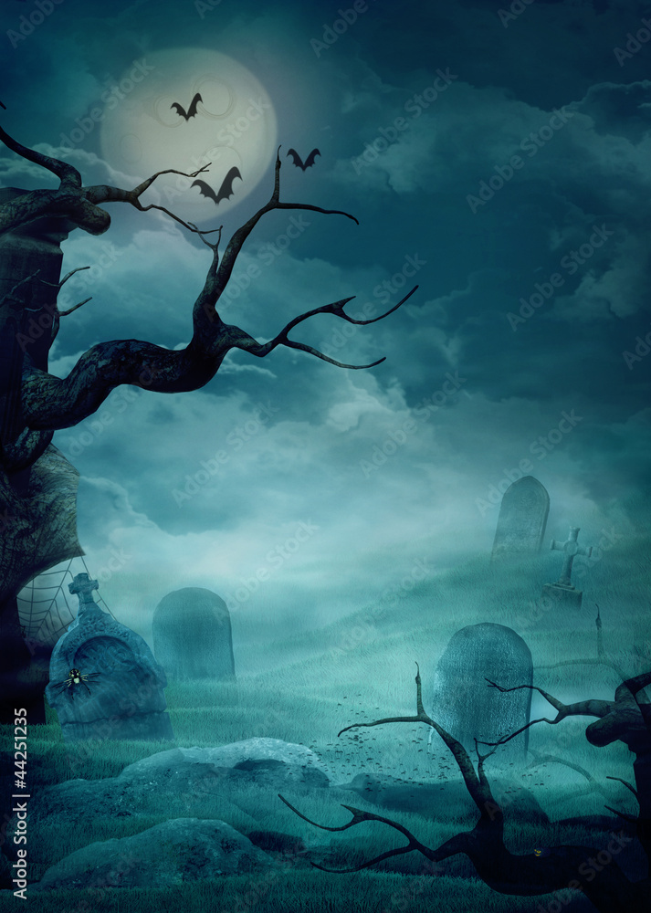 Fototapeta premium Halloween background - Spooky graveyard