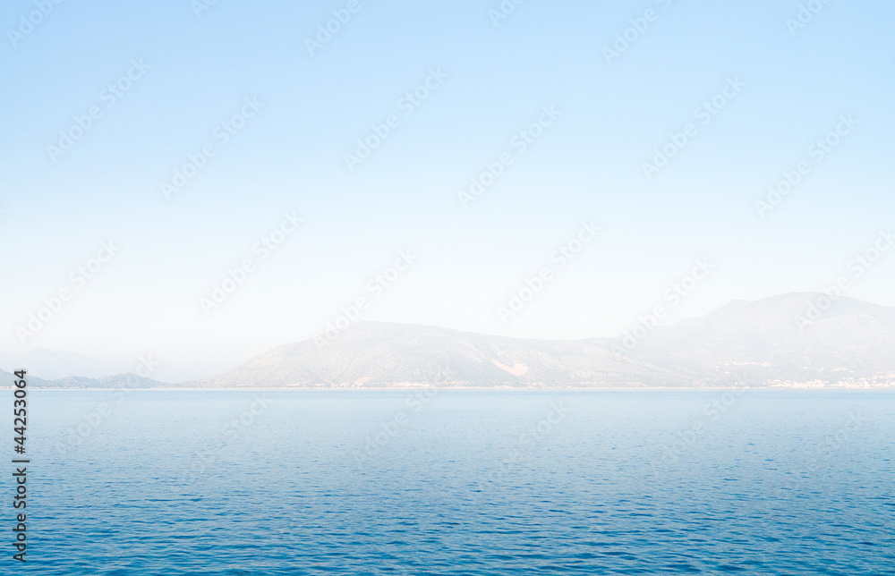 Seascape with mirage in fog, Greece