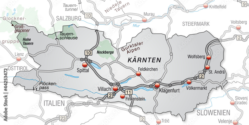 Verkehrskarte von Kärnten und Umgebung