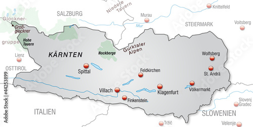 Übersichtskarte von Kärnten und Nachbarländern