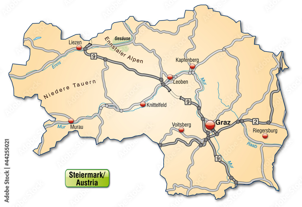 Straßenkarte der Steiermark Adobe Stock