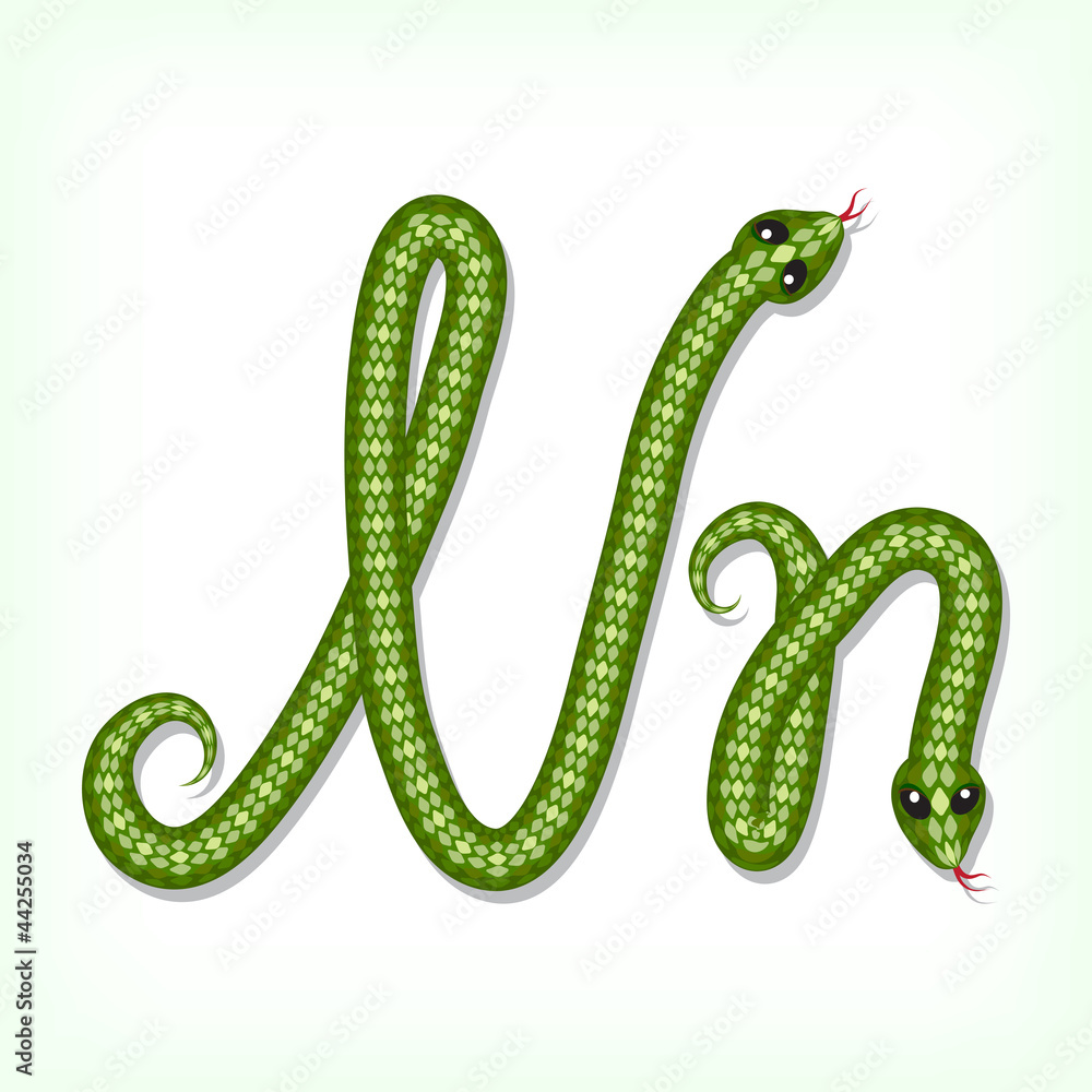 Naklejka premium Snake font. Letter N