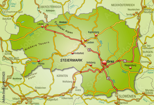 Umgebungskarte der Steiermark mit Autobahnen