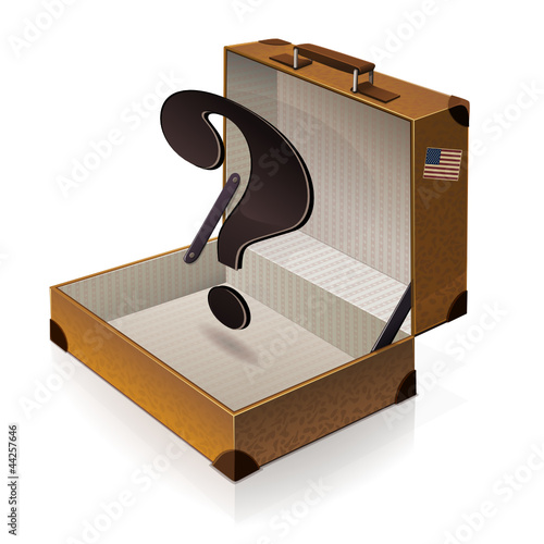 Valise ancienne ouverte en question (reflet)