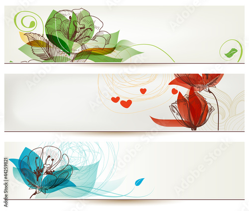 Retro romantic floral banners