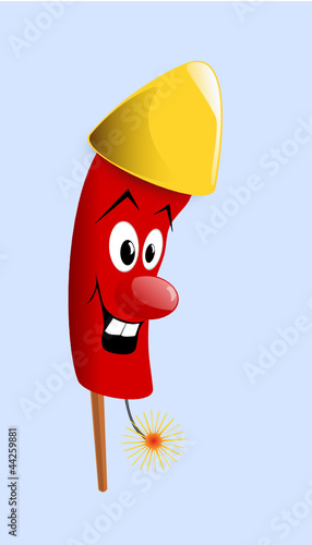 Cheerful New year's rocket with a burning fuse