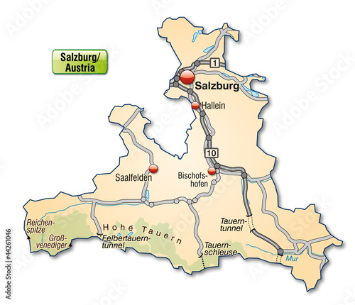 Straßenkarte vom Kanton Salzburg