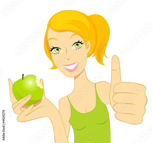 Sportive blonde mangeant une pomme