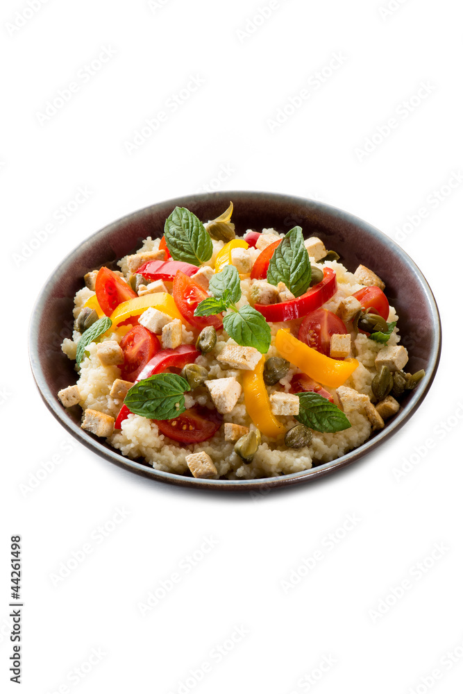 vegetarian couscous with tofu capsicum and mint leaf vegetarian couscous with tofu capsicum and mint leaf