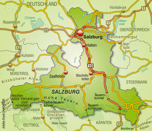 Umgebungskarte vom Kanton Salzburg mit Autobahnen