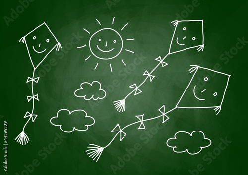 Drawing of kites on blackboard