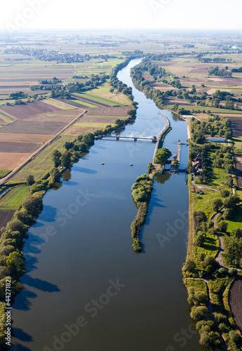 aerial view of Odra river canal lock near Opole city #44271823