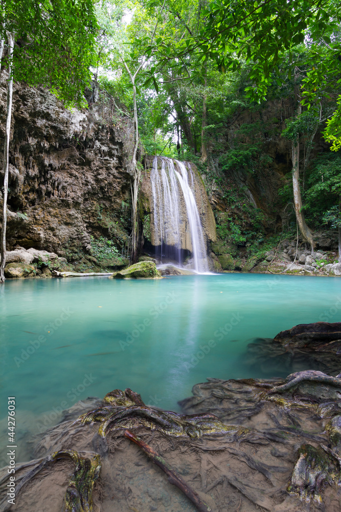 Fototapeta premium Deep forest waterfall (Erawan Waterfall) in Thailand