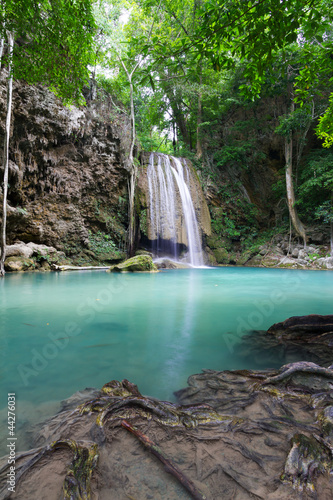 Deep forest waterfall  Erawan Waterfall  in Thailand