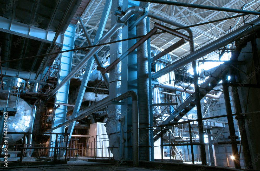 industrial ladders, cables, pipelines in blue tones industrial ladders, cables, pipelines in blue tones