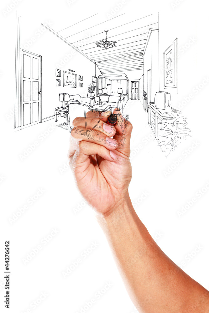 Graphical sketch by pen of an interior living room Graphical sketch by pen of an interior living room
