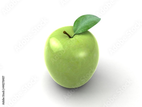 green apple with leaf isolated on white background