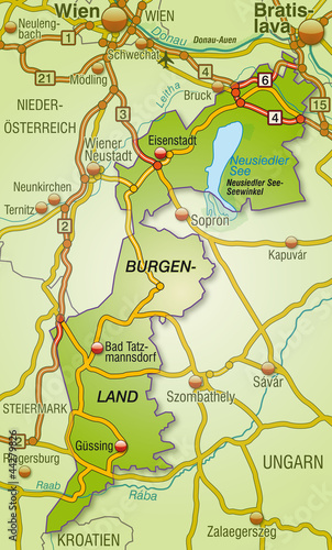 Autobahnkarte des Kantons Burgenland mit Umgebung