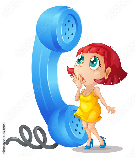 Girl and phone receiver