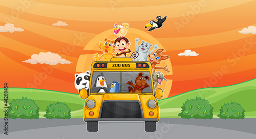 animals and zoo bus