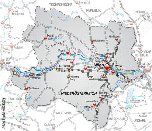 Autobahnkarte des Kantons Niederösterreich mit Umgebung