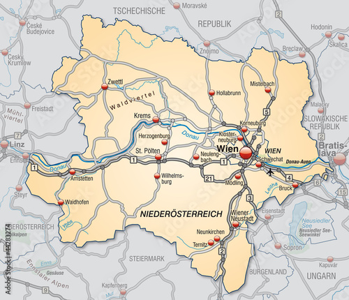 Umgebungskarte des Kantons Niederösterreich mit Verkehrsnetz photo
