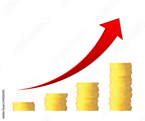 Business graph with arrow and coins