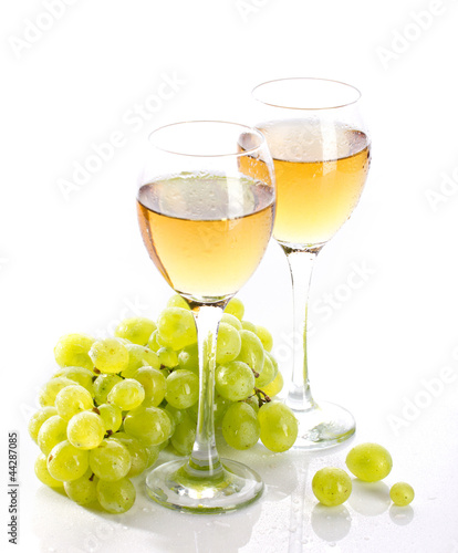 sweated wineglasses  with grapevine and bunch grape