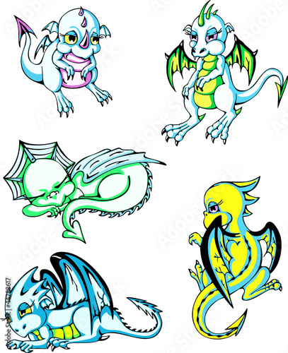 Green and blue baby dragons
