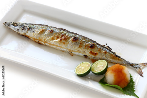 broiled saury with salt, japanese cuisine photo